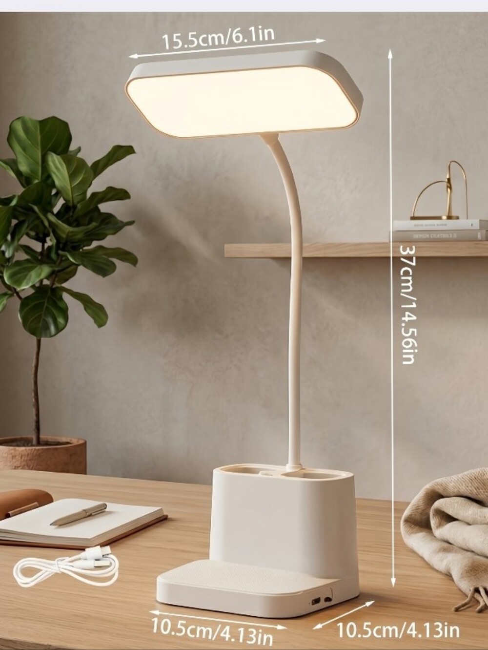Beige LED Desk Lamp with Organizer - Modern Home Lighting